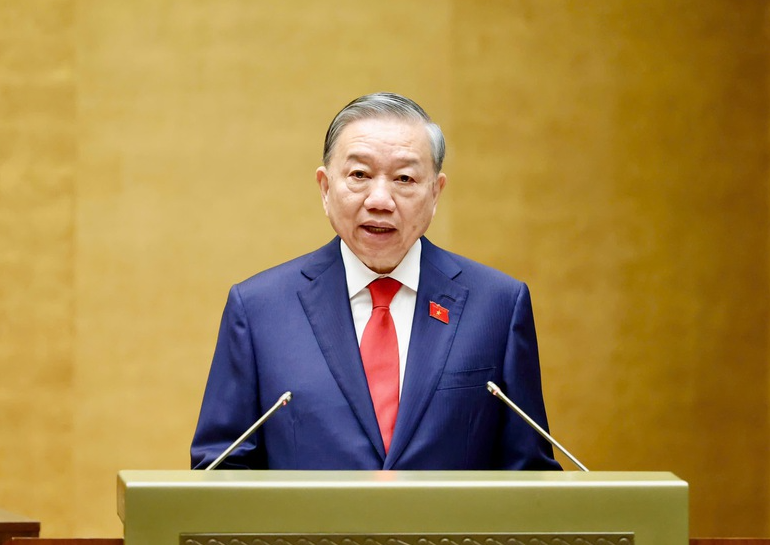 Sau lễ tuyên thệ, Tổng Bí thư, Chủ tịch nước Tô Lâm phát biểu trước toàn thể Quốc hội và đồng bào, cử tri cả nước - Ảnh: VGP/Nhật Bắc